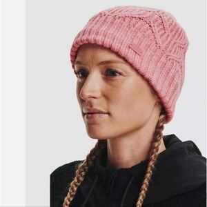 Womens Under Armour Powder Pink Around Town Fleece Lined Beanie ua hat cap warm